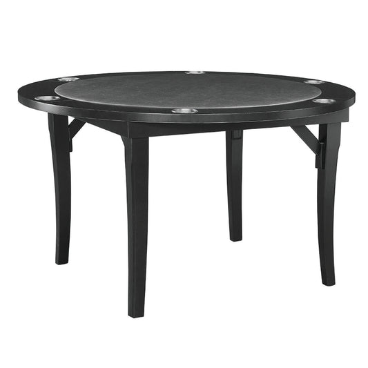 48" round, folding, poker table in a black finish with cup holders.