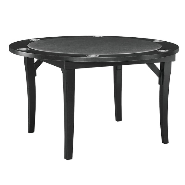 48 round, folding, poker table in a black finish with cup holders.