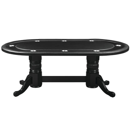 84 inch solid wood poker table with padded black vinyl game top in a black finish.