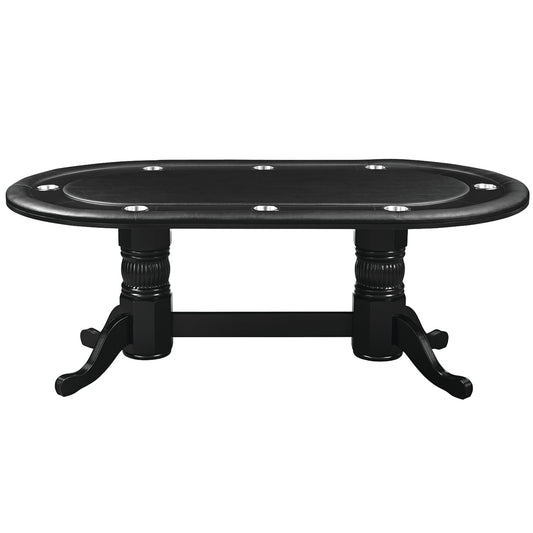 84 inch solid wood poker table with padded black vinyl game top in a black finish.