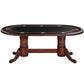 84 inch solid wood poker table with padded black vinyl game top in a chestnut finish.