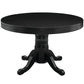 Round convertible game table with dining top in a black finish.