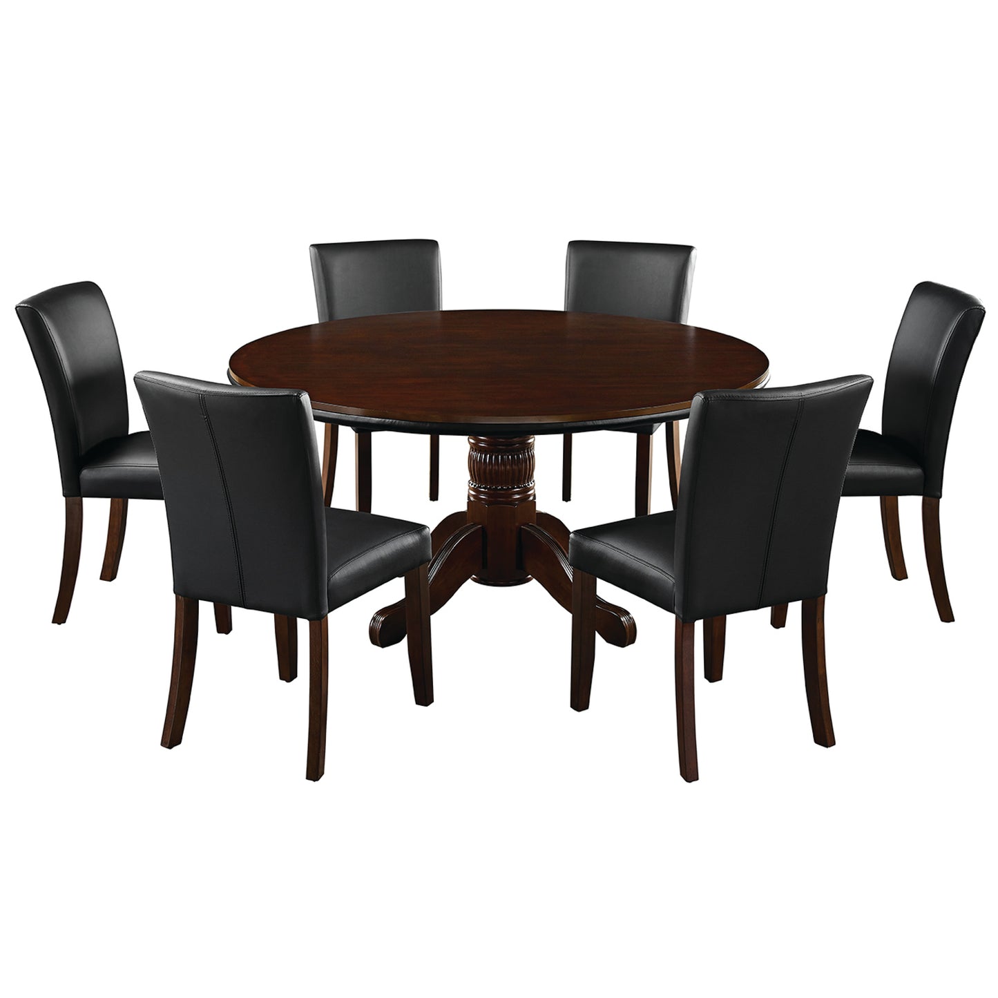 60" 2 in 1 game table with padded vinyl dining chairs in a cappuccino finish