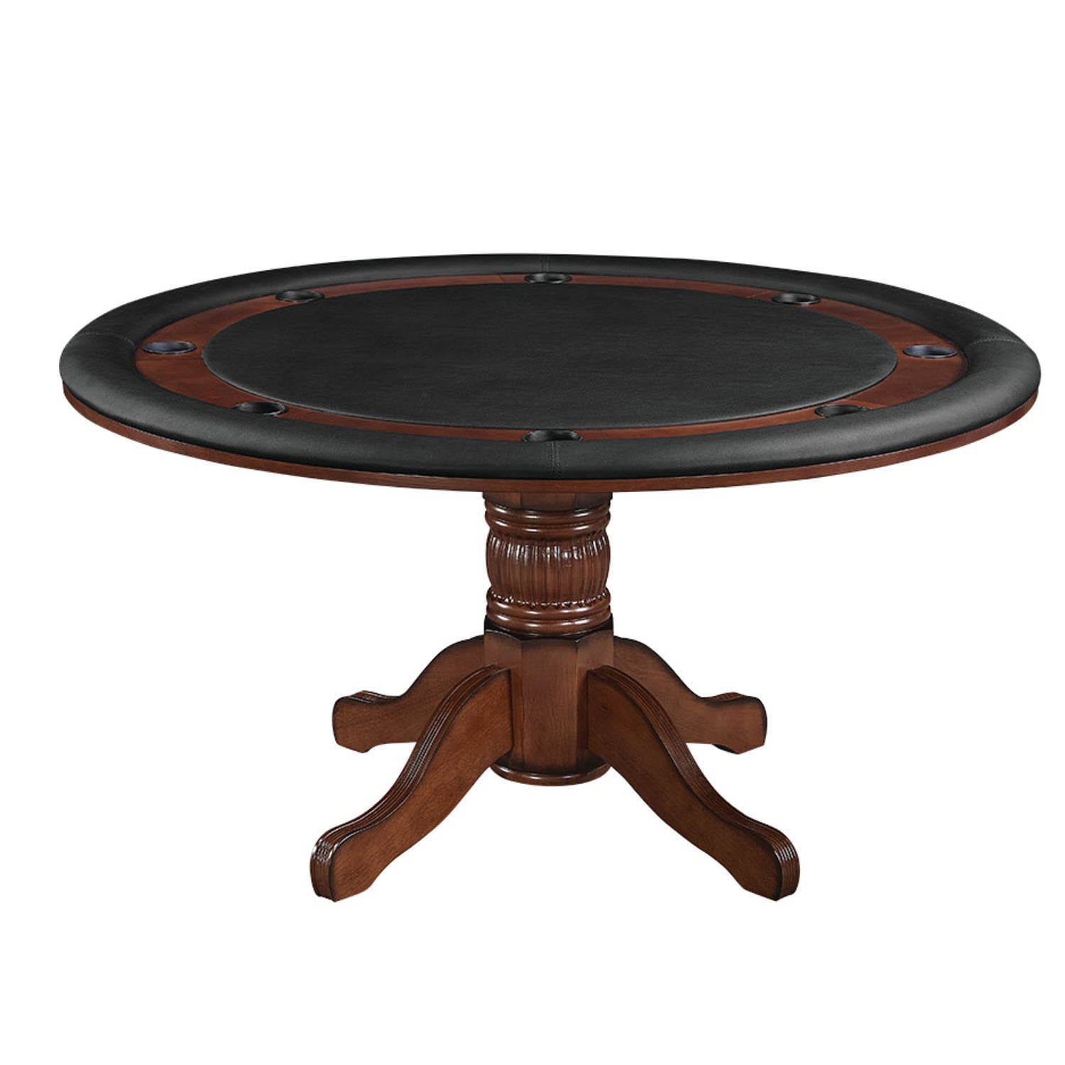 60" reversible round game table with vinyl padded game surface in a chestnut finish.