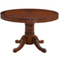 Round convertible game table with dining top in a chestnut finish.