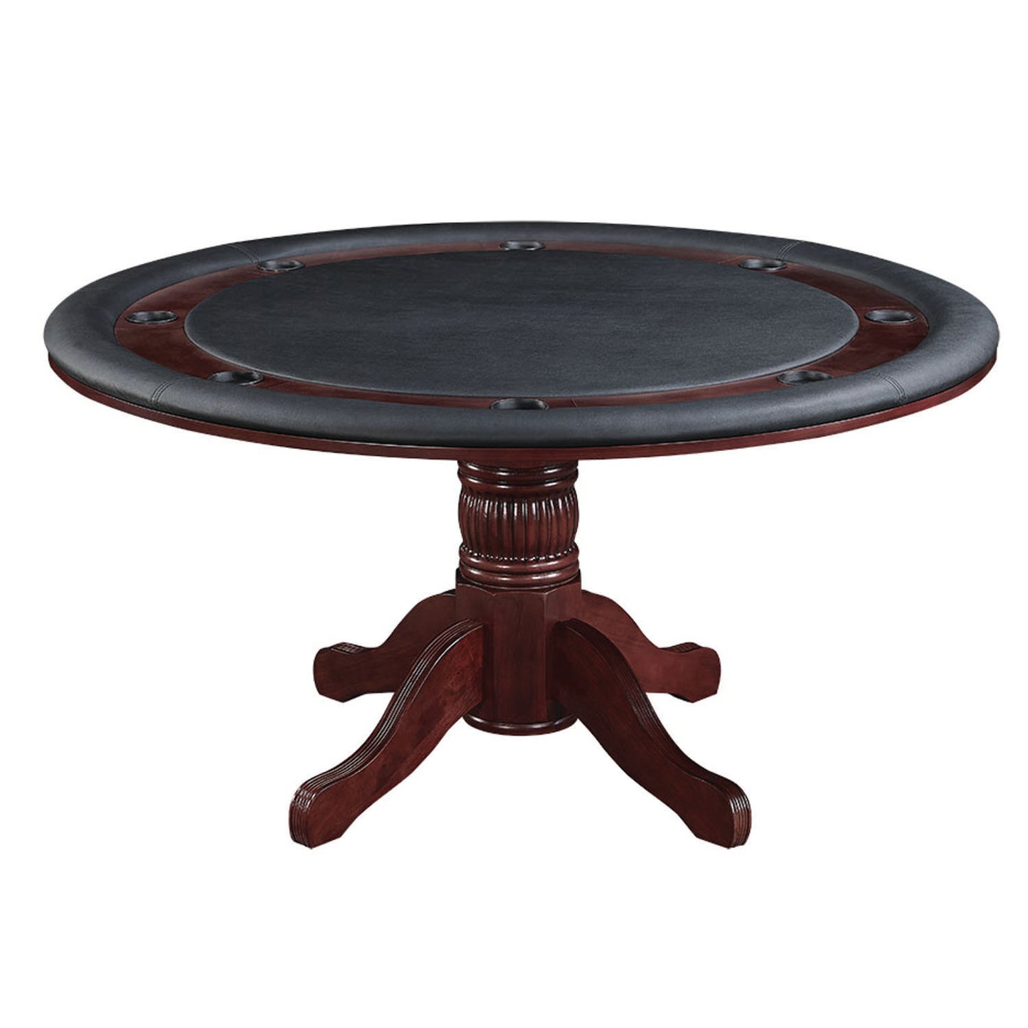 60" reversible round game table with vinyl padded game surface in an English tudor finish.