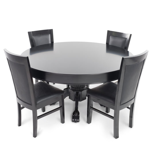 Nighthawk round game table with dining top and dining chairs.