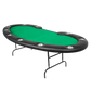 Kidney shaped folding poker table with green velveteen game top.