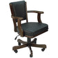 Vinyl padded swivel game chair with arm rests in a cappuccino finish.