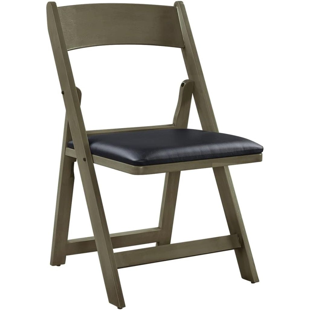 Wood vinyl padded folding chair in a slate finish.