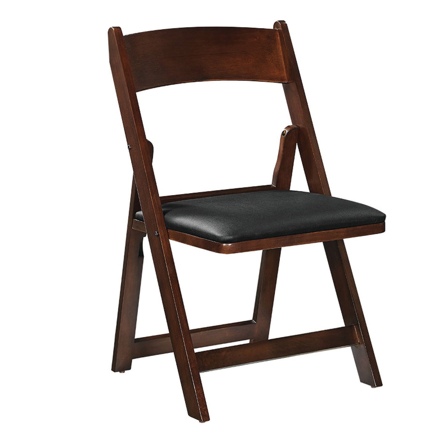 Wood vinyl padded folding chair in a cappuccino finish.