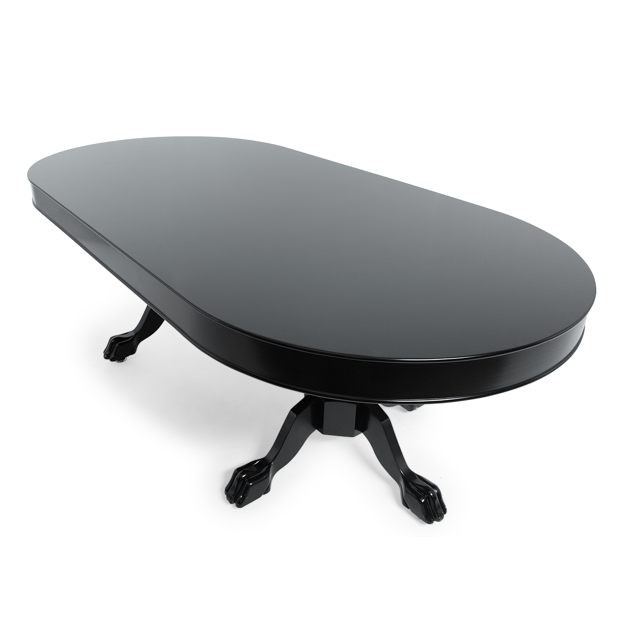 Oval dining top on Elite game table in a black finish.