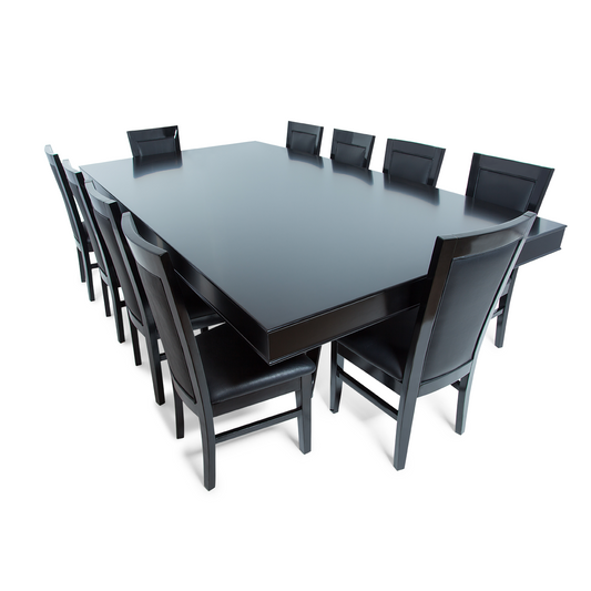 Lumen game table with dining top and dining chairs.