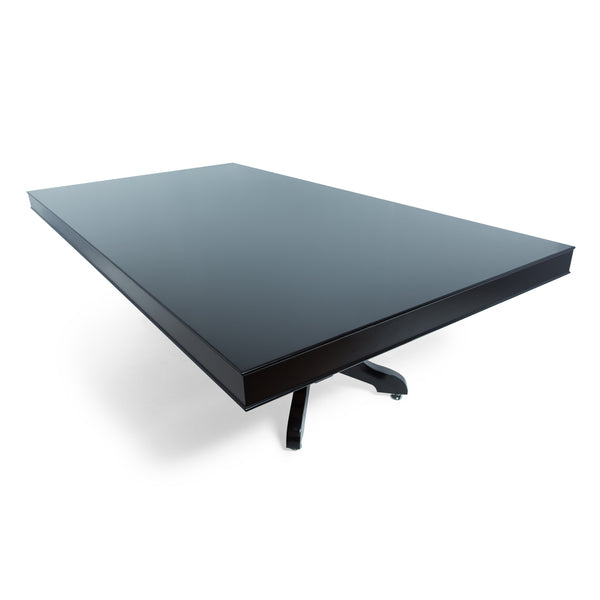 Wood dining table top in a black finish on Lumen game table.