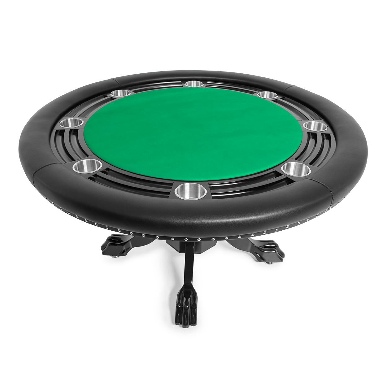 Round game table with oak ball and claw legs, and a green game top with a black finish.